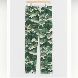 Anthropologie Green Patterned Straight Leg Pants